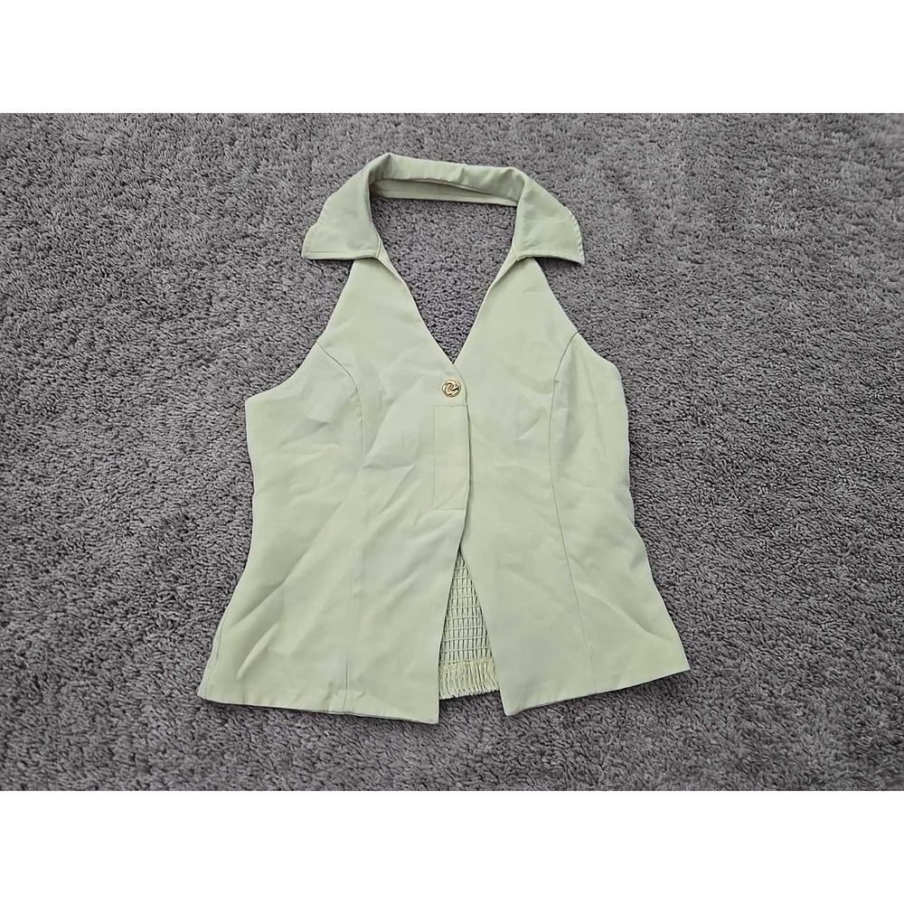 Haute Monde Halter Vest Top Womens S Sage Green Smoked One Gold Button Front Y2k